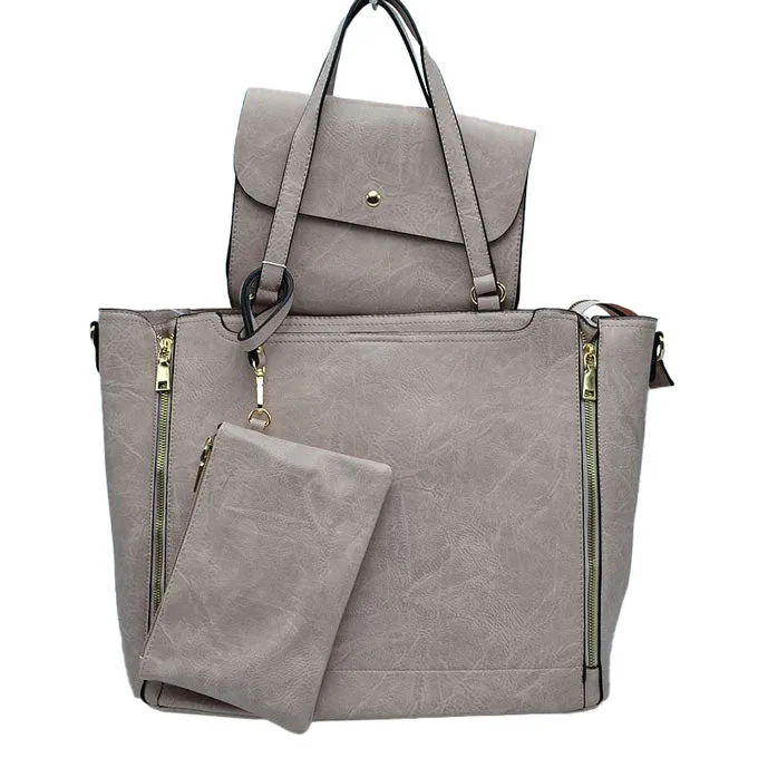 3 in 1 Side Zipper Women's Tote Handbag set
