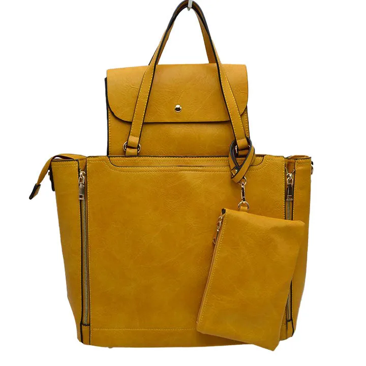 3 in 1 Side Zipper Women's Tote Handbag set
