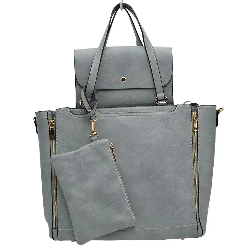 3 in 1 Side Zipper Women's Tote Handbag set