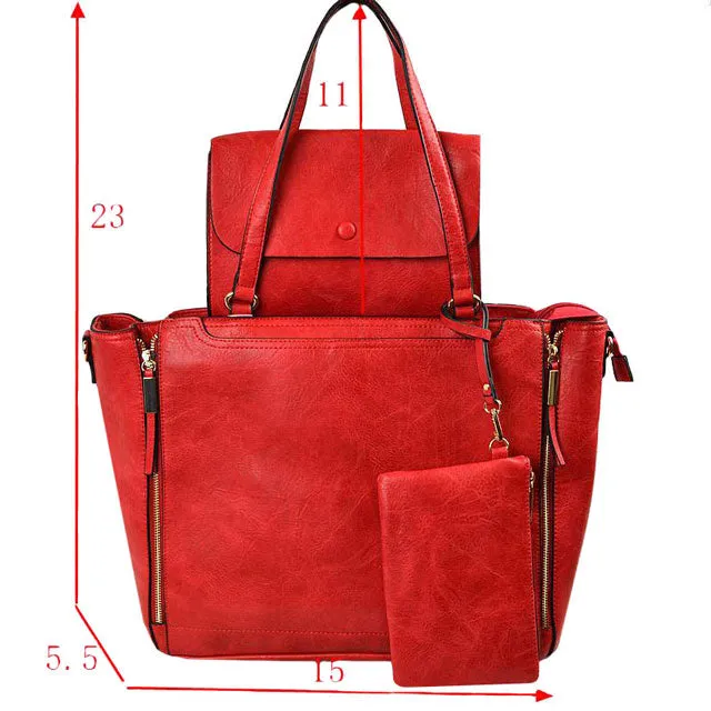3 in 1 Side Zipper Women's Tote Handbag set