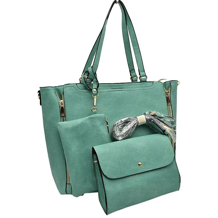 3 in 1 Side Zipper Women's Tote Handbag set
