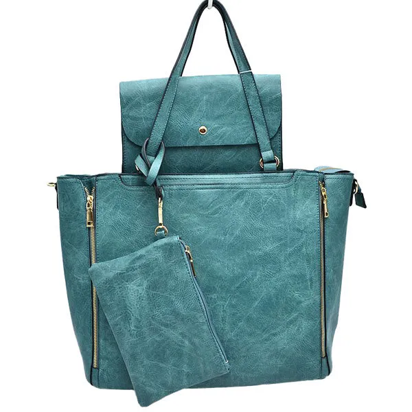 3 in 1 Side Zipper Women's Tote Handbag set