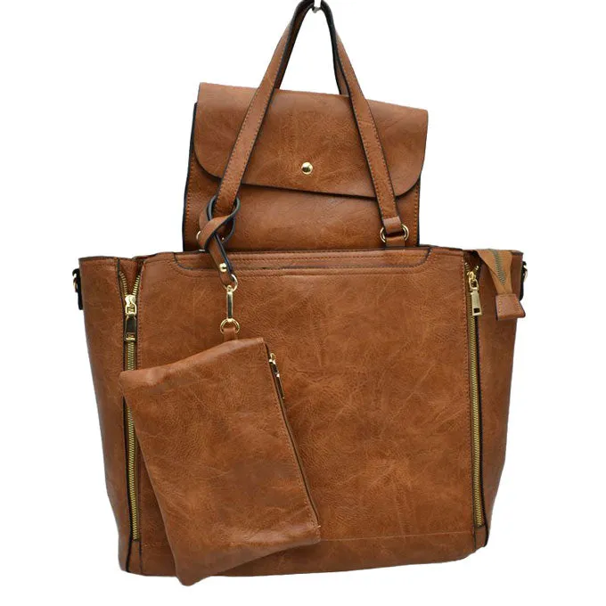 3 in 1 Side Zipper Women's Tote Handbag set