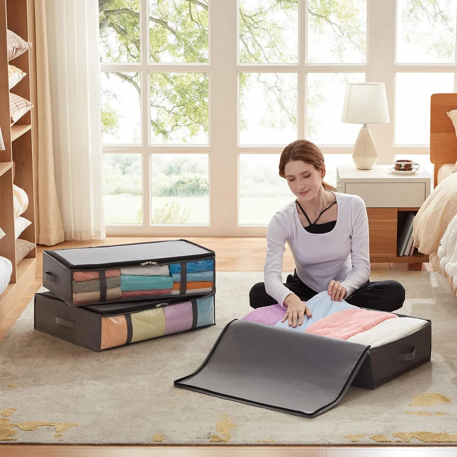 6-Pack Large Under Bed Storage Containers with 40L Capacity and See-Through Window