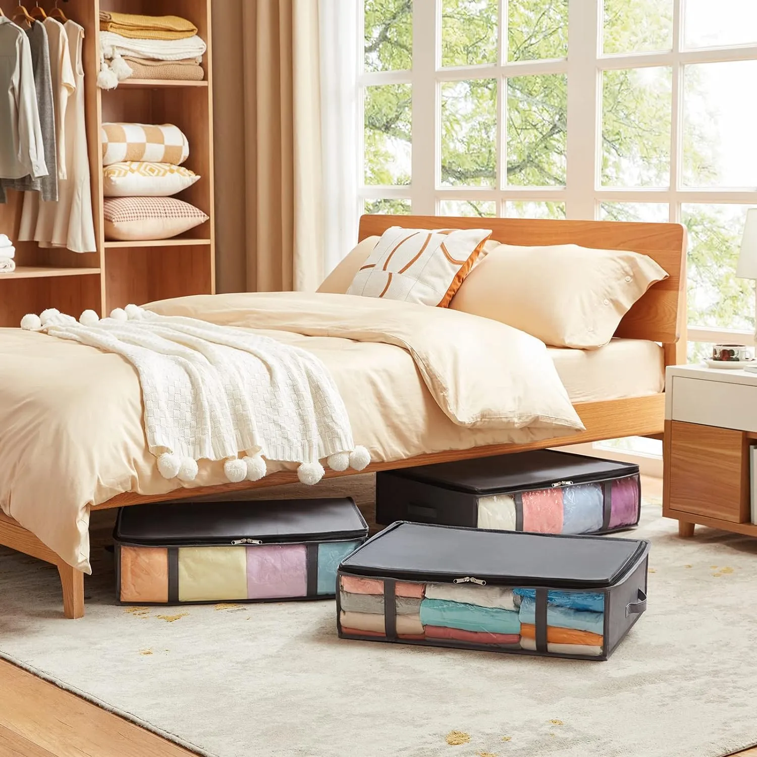 6-Pack Large Under Bed Storage Containers with 40L Capacity and See-Through Window