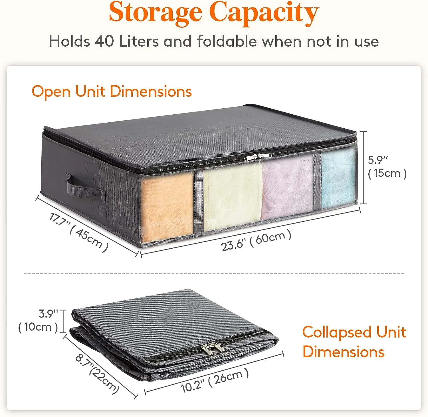 6-Pack Large Under Bed Storage Containers with 40L Capacity and See-Through Window