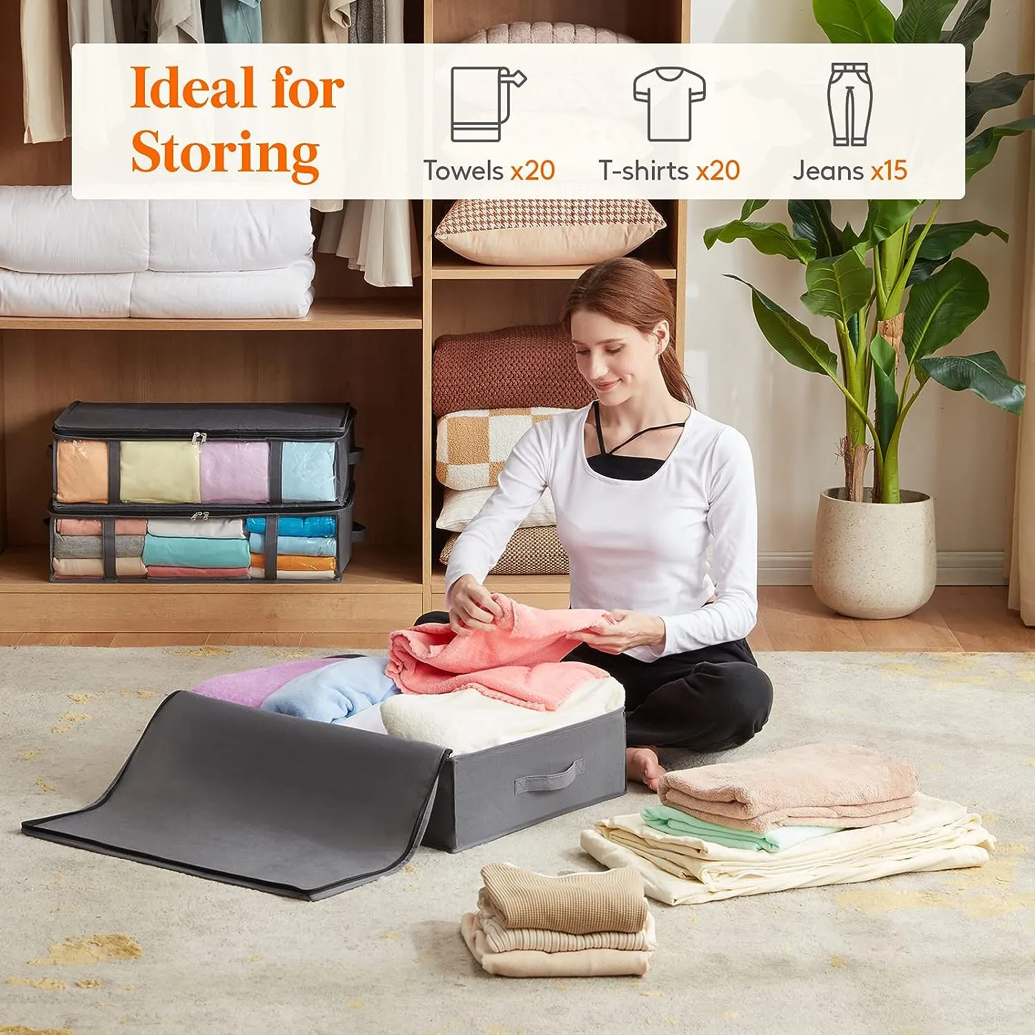 6-Pack Large Under Bed Storage Containers with 40L Capacity and See-Through Window