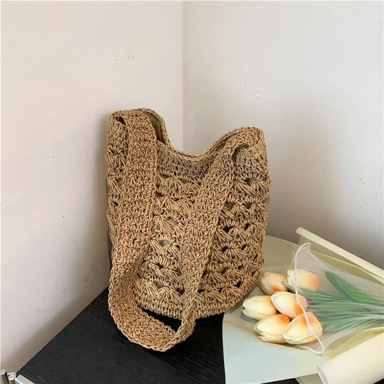 Bali Straw Sling Bucket Tote Bag-Showtown