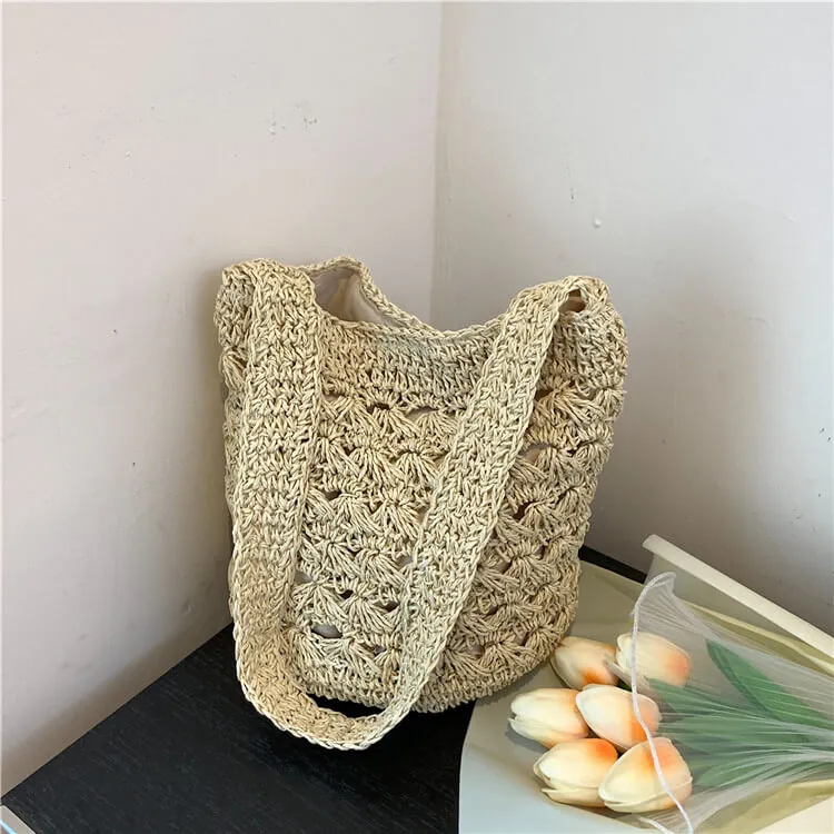 Bali Straw Sling Bucket Tote Bag-Showtown