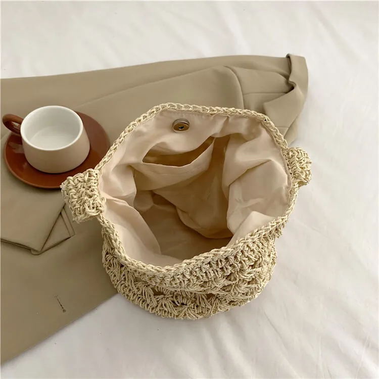 Bali Straw Sling Bucket Tote Bag-Showtown