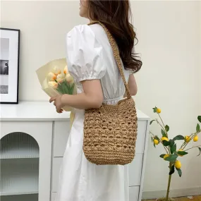 Bali Straw Sling Bucket Tote Bag-Showtown