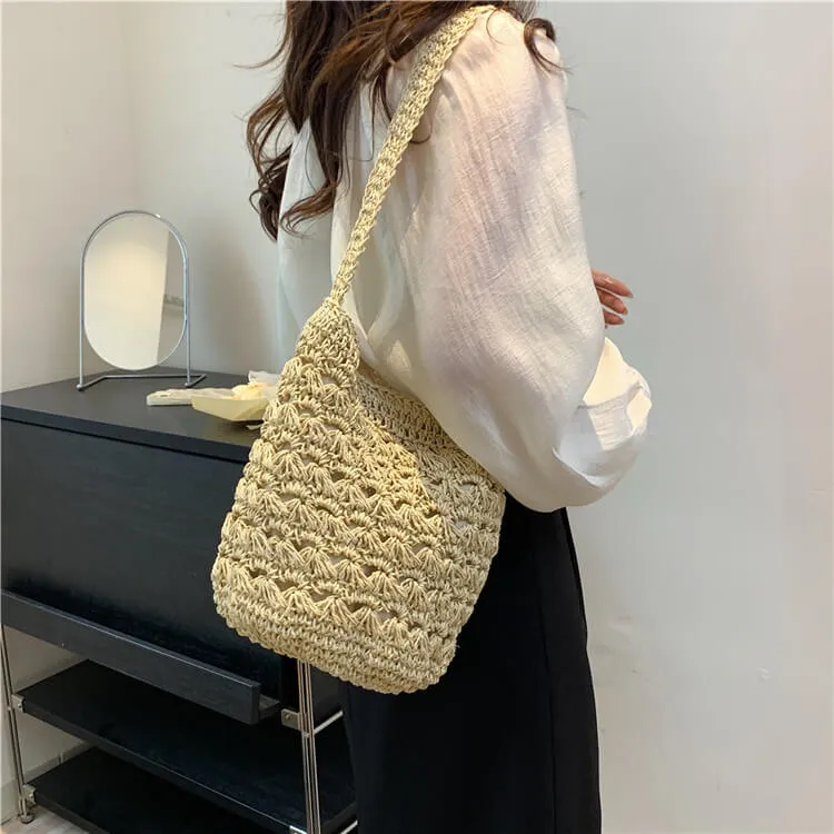 Bali Straw Sling Bucket Tote Bag-Showtown