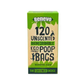 Benevo 120 Unscented Biodegradable Compostable Poop Bags - 8 Rolls