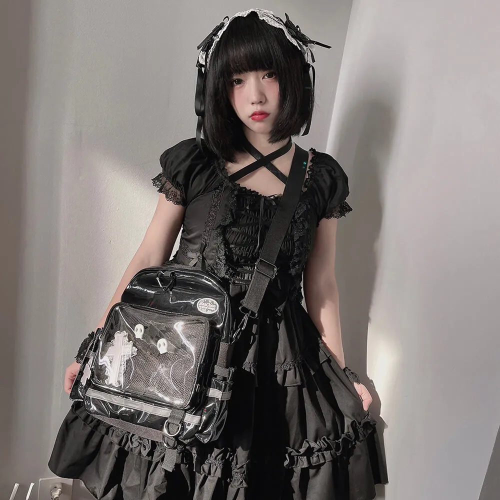 Black Laser PU Ita Backpack Crossbody Bag Halloween