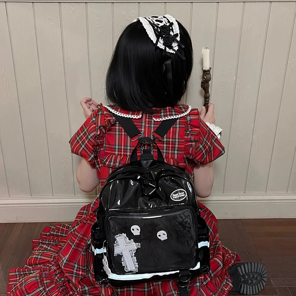 Black Laser PU Ita Backpack Crossbody Bag Halloween