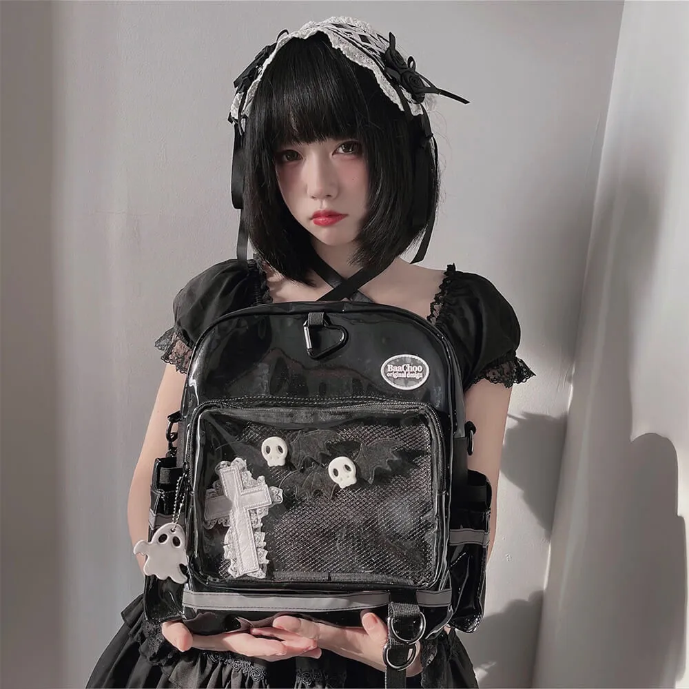Black Laser PU Ita Backpack Crossbody Bag Halloween