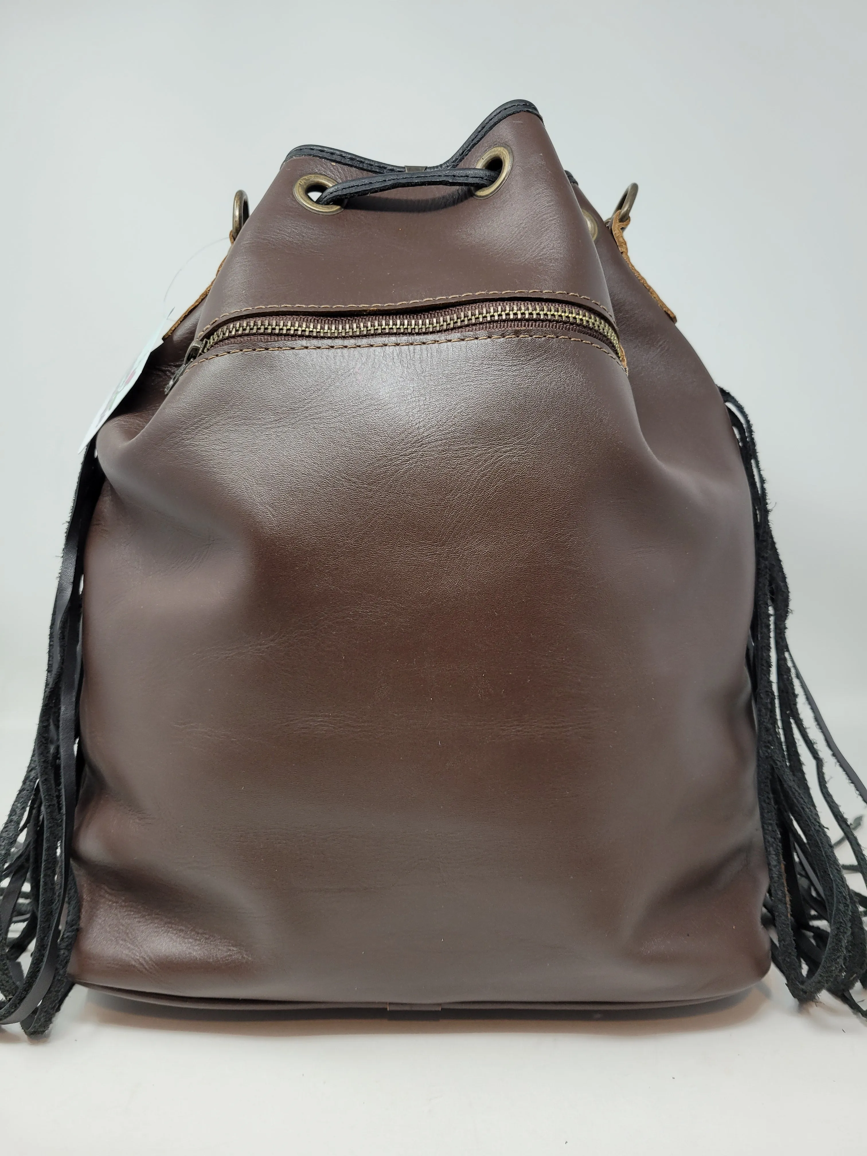 BUCKET BAG FRINGE BLACK/ BROWN