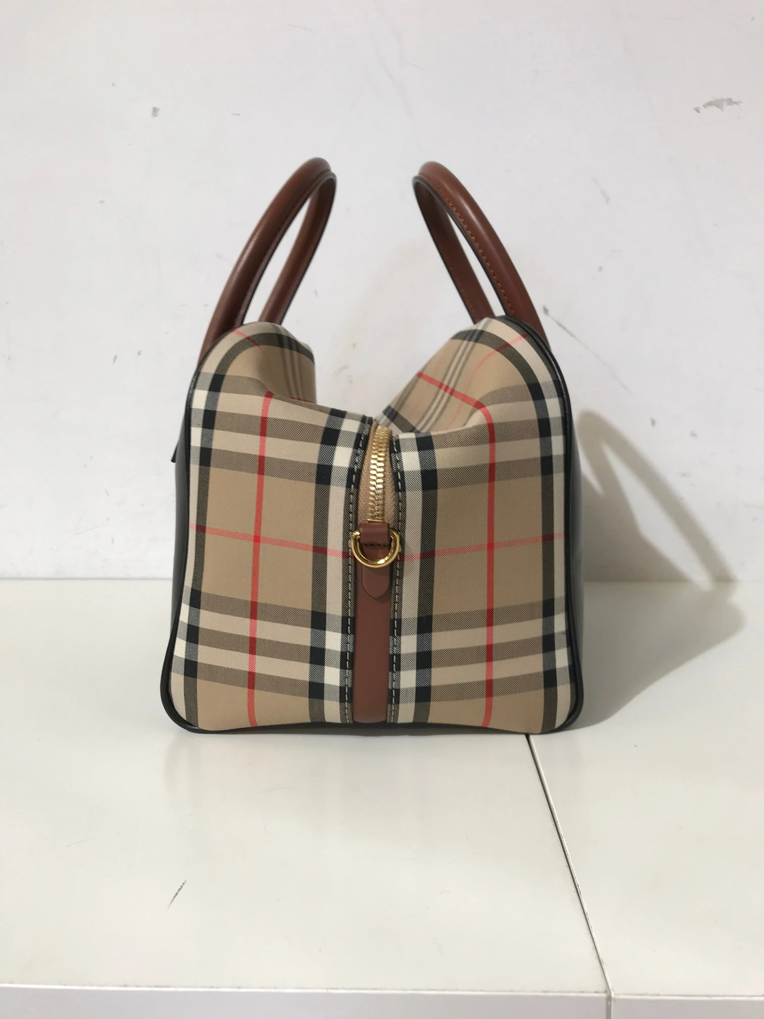 Calfskin Check Cube Bowling Bag