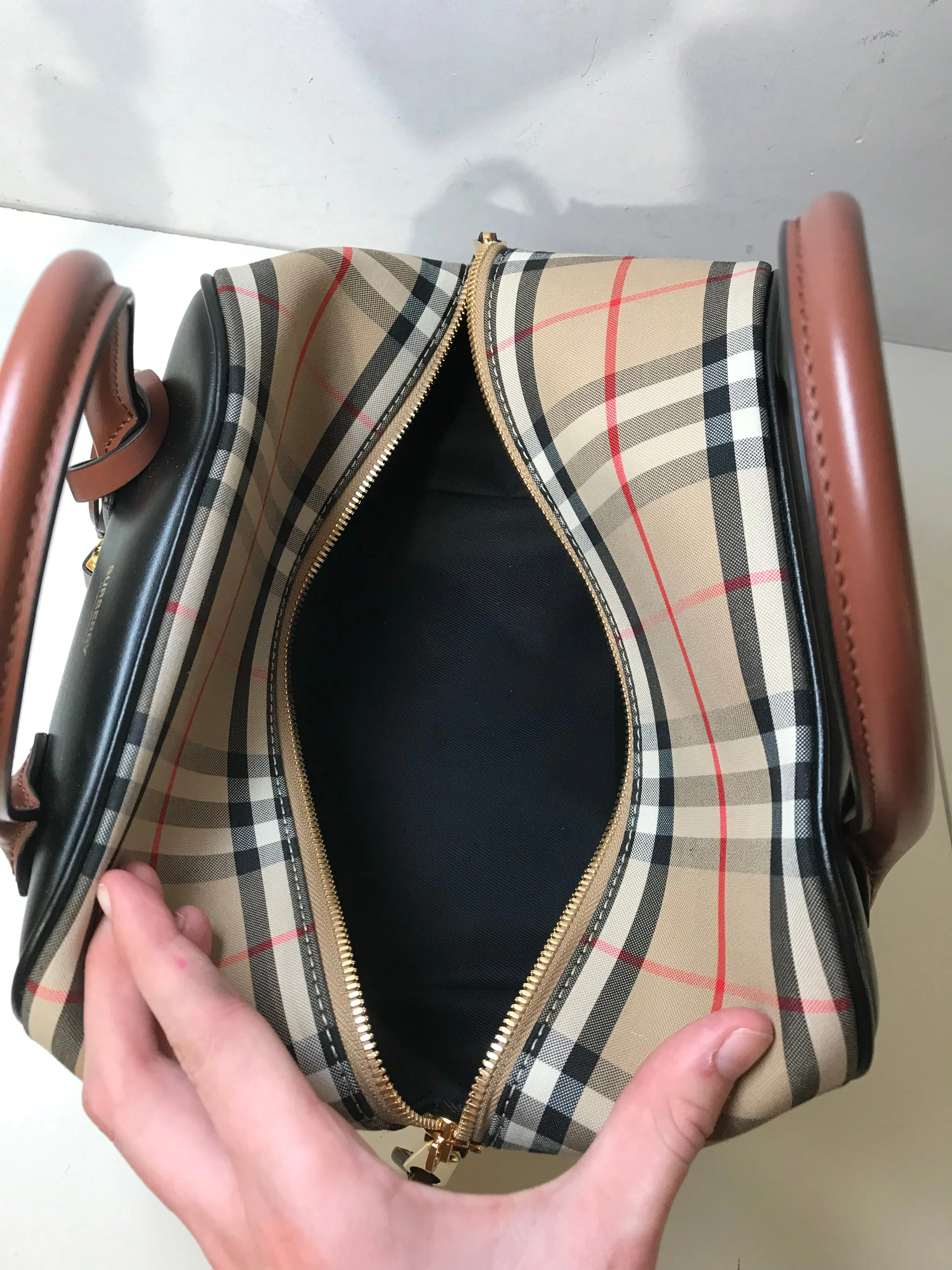 Calfskin Check Cube Bowling Bag