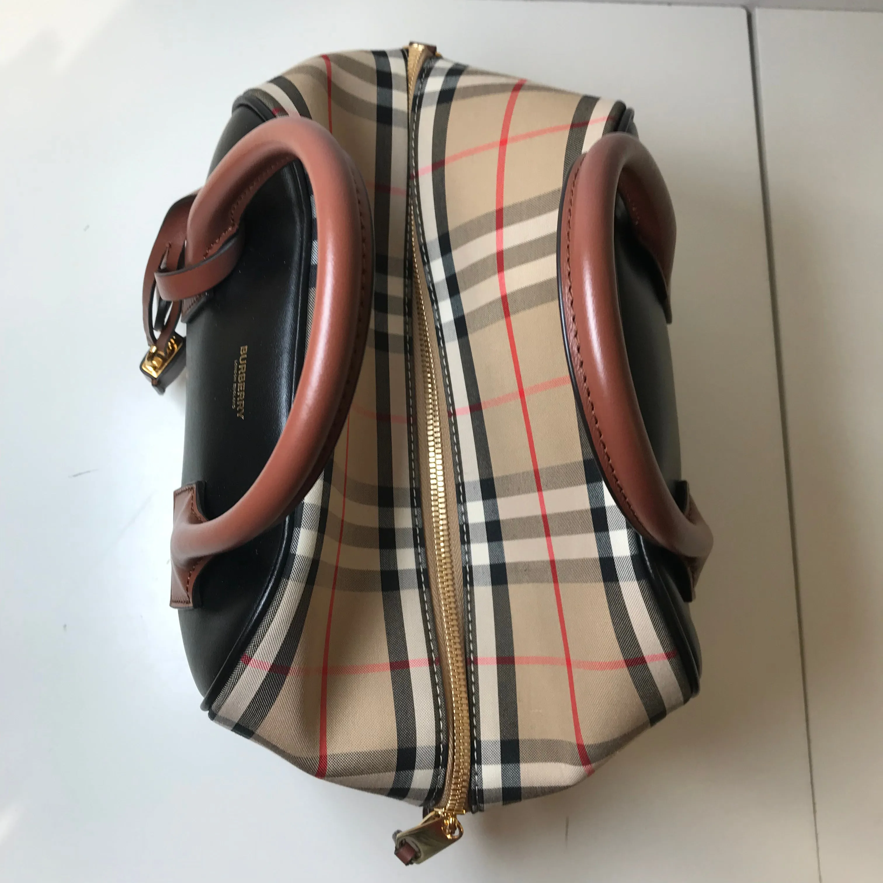 Calfskin Check Cube Bowling Bag
