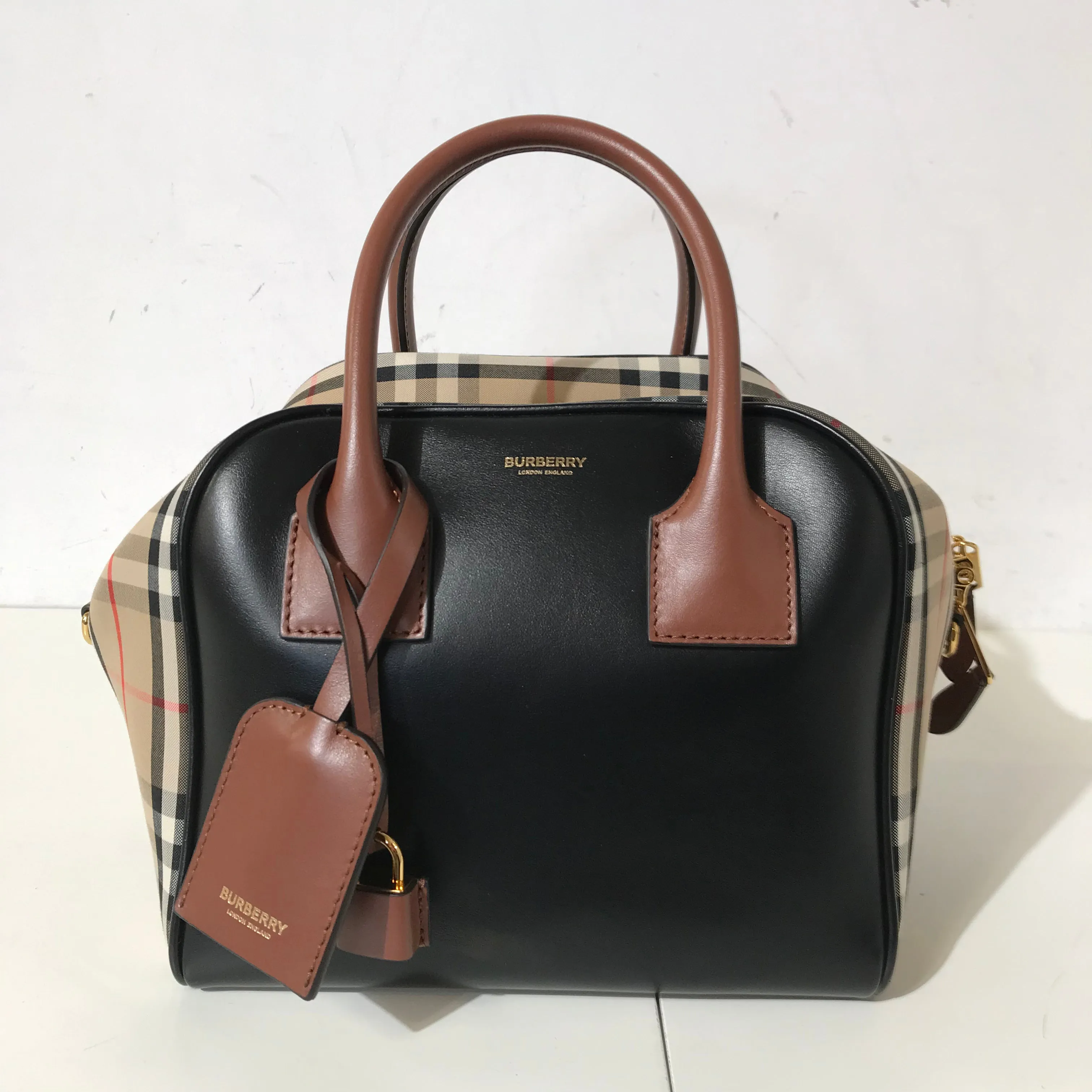 Calfskin Check Cube Bowling Bag