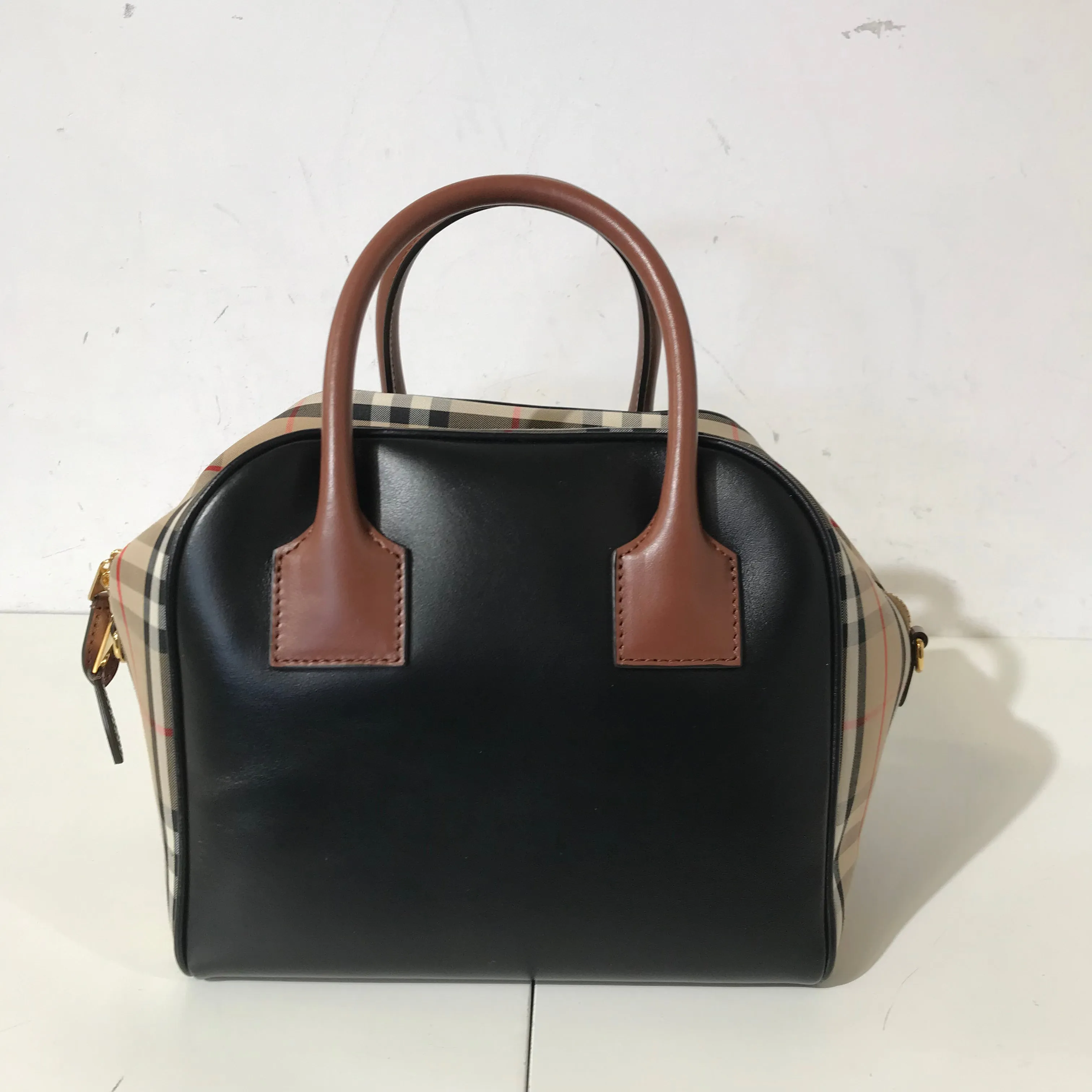 Calfskin Check Cube Bowling Bag