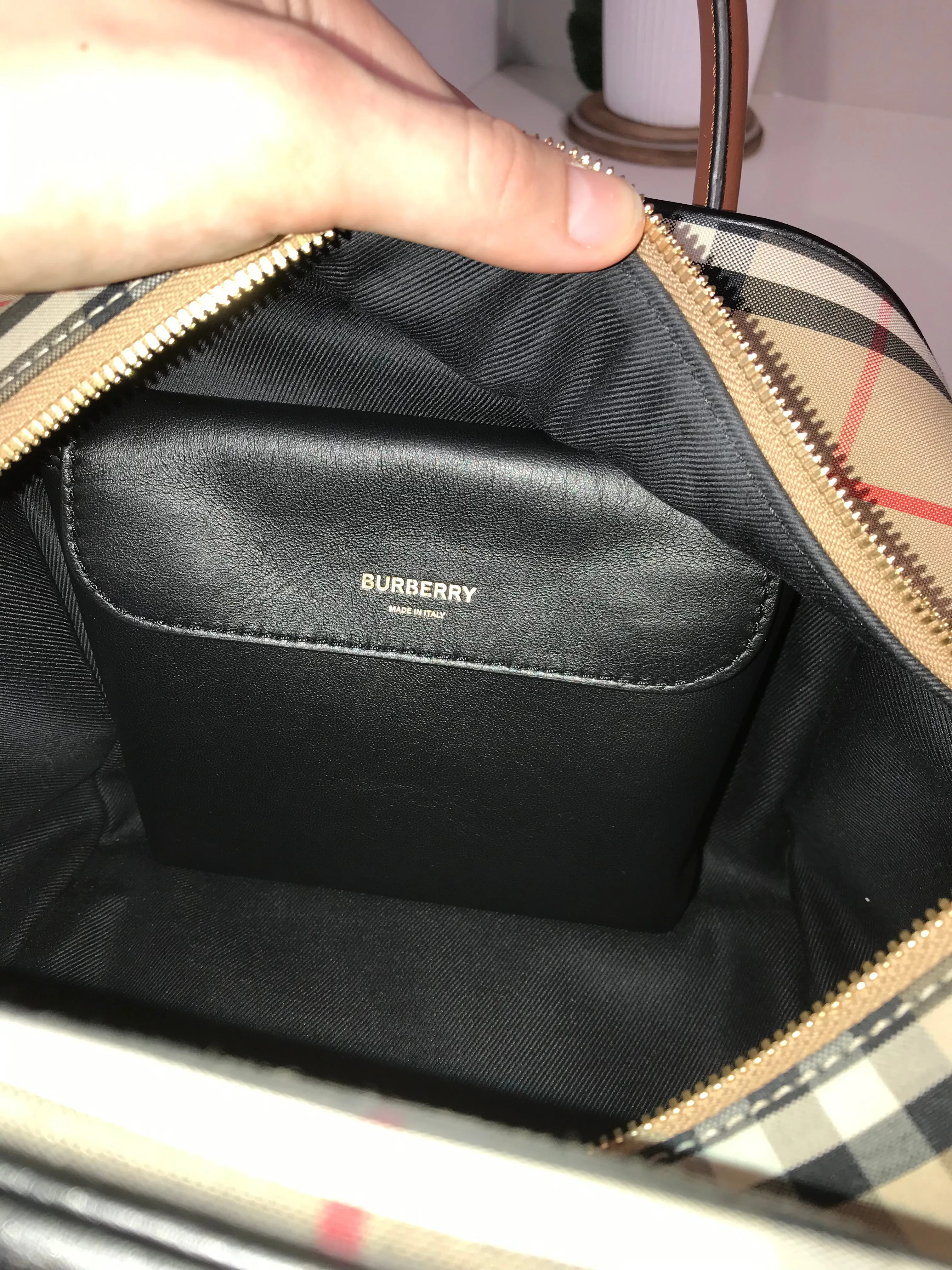 Calfskin Check Cube Bowling Bag