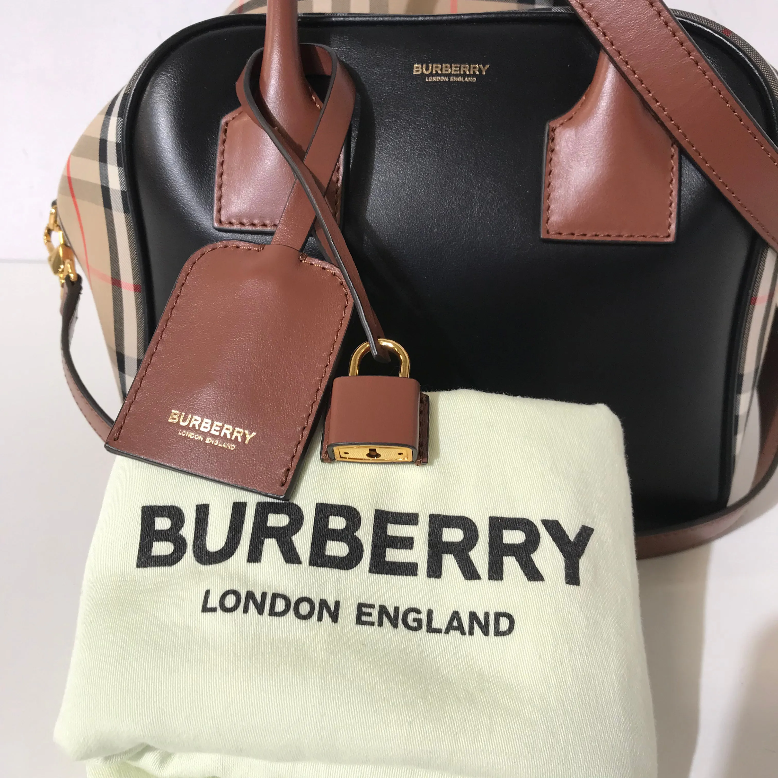 Calfskin Check Cube Bowling Bag