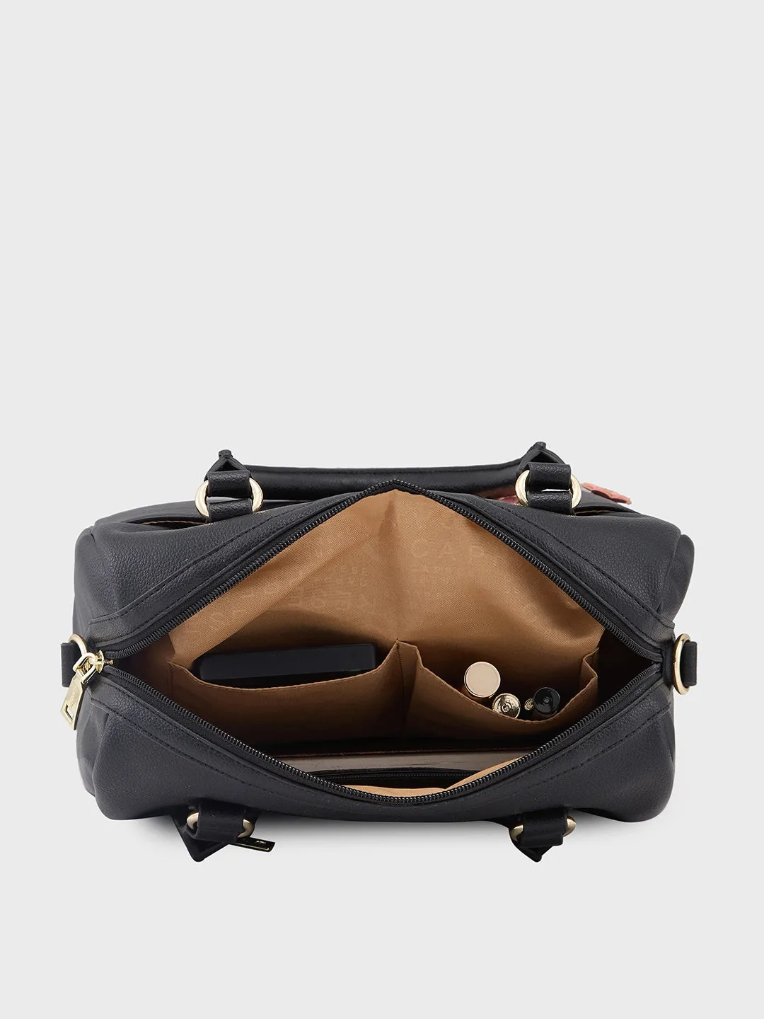 Caprese Erica Satchel Medium Black Embroidered Women'S Handbag Black