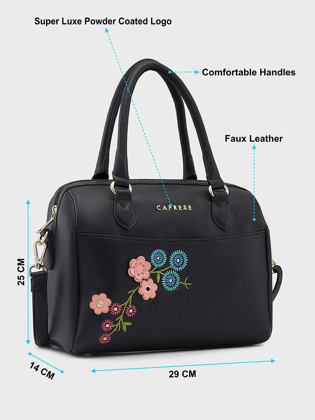 Caprese Erica Satchel Medium Black Embroidered Women'S Handbag Black