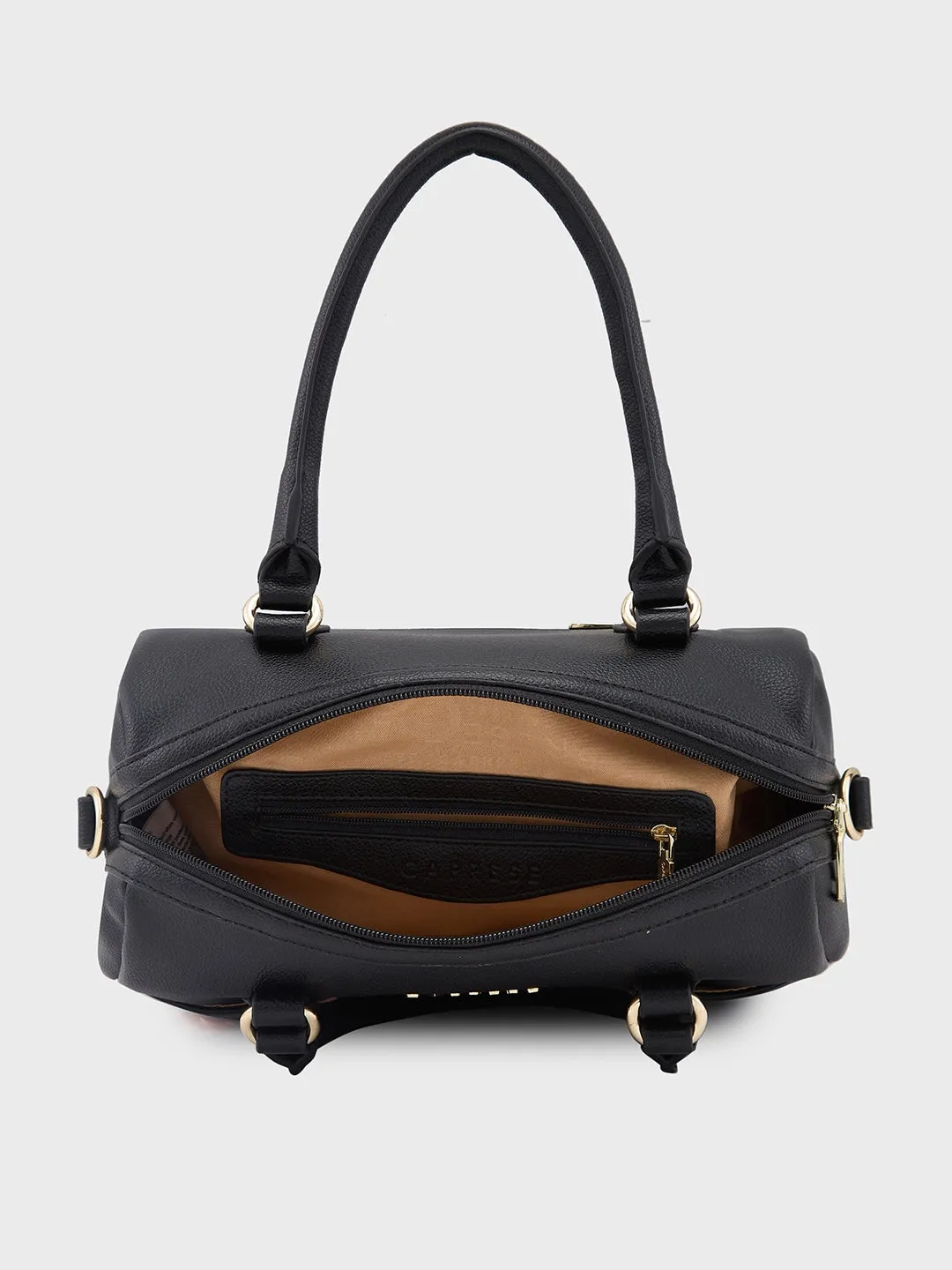 Caprese Erica Satchel Medium Black Embroidered Women'S Handbag Black