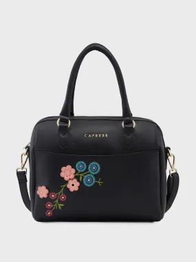 Caprese Erica Satchel Medium Black Embroidered Women'S Handbag Black