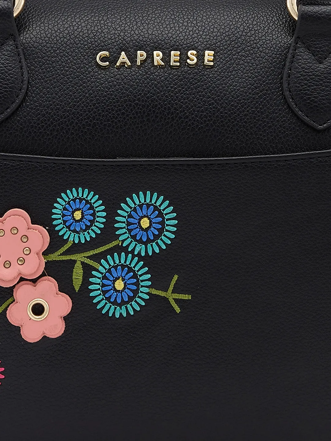 Caprese Erica Satchel Medium Black Embroidered Women'S Handbag Black