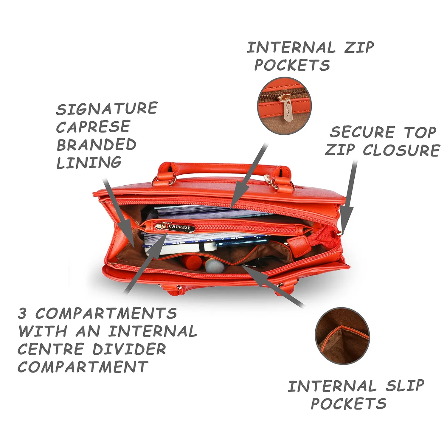 Caprese Keera Satchel Medium Orange
