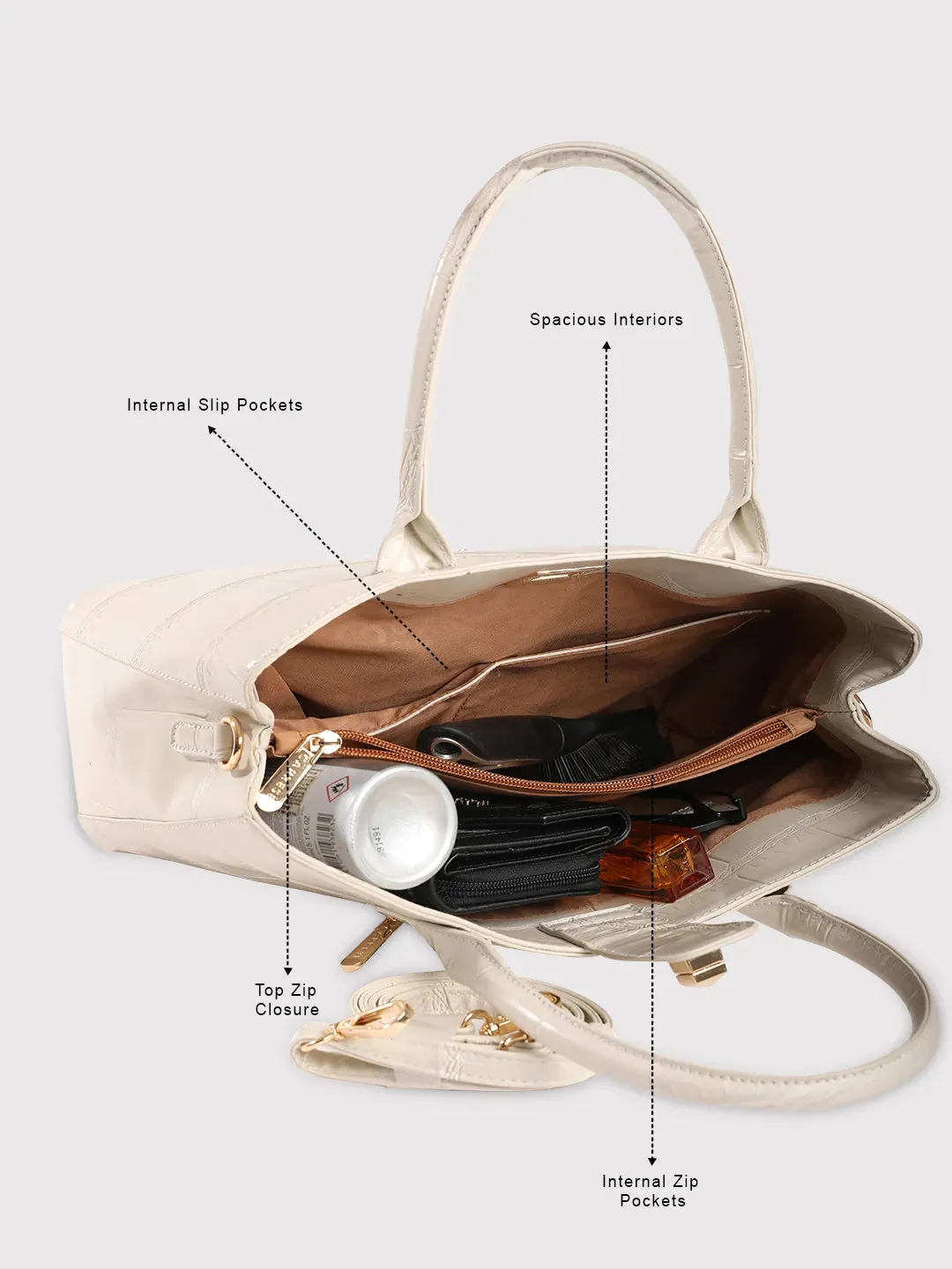 Caprese Mink Satchel Small Women Handbag |Shoulder Bag With Double Handle Beige