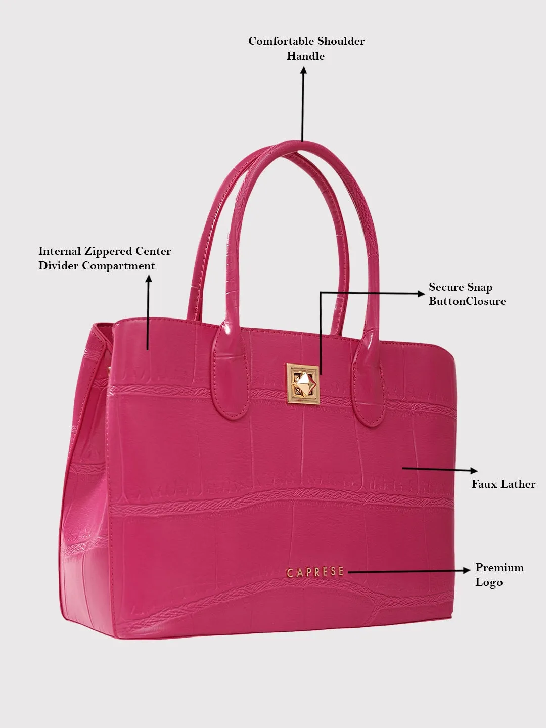 Caprese Mink Satchel Small Women Handbag |Shoulder Bag With Double Handle Fuschia
