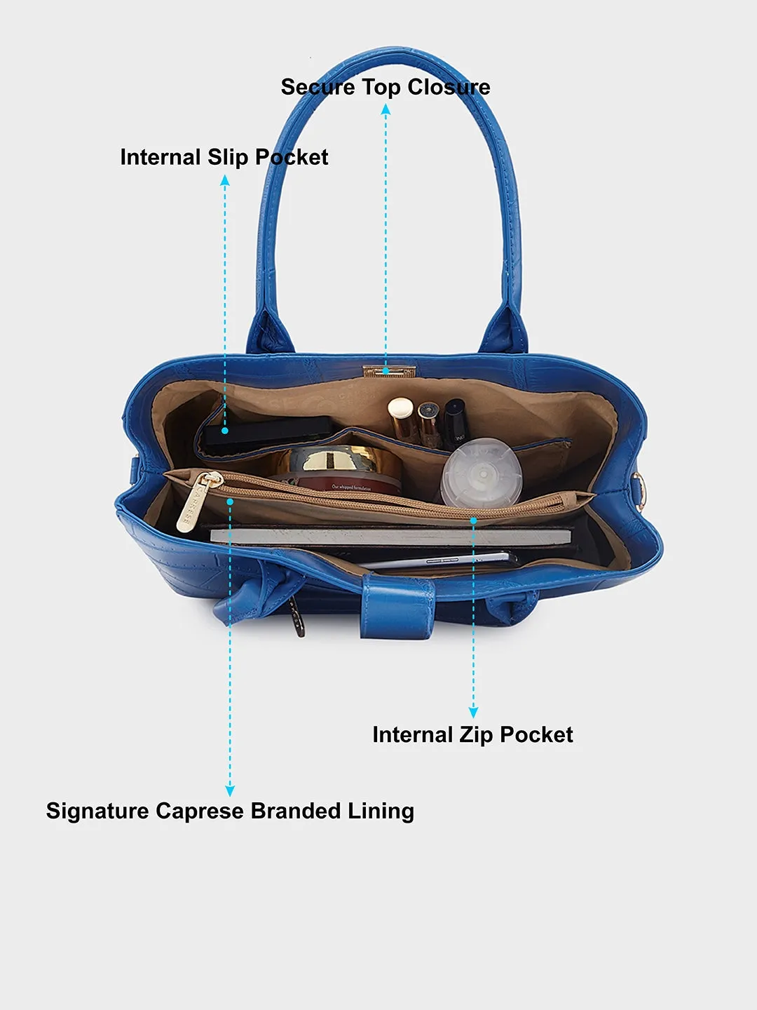 Caprese Mink Satchel Small Women Handbag |Shoulder Bag With Double Handle Ultramarine