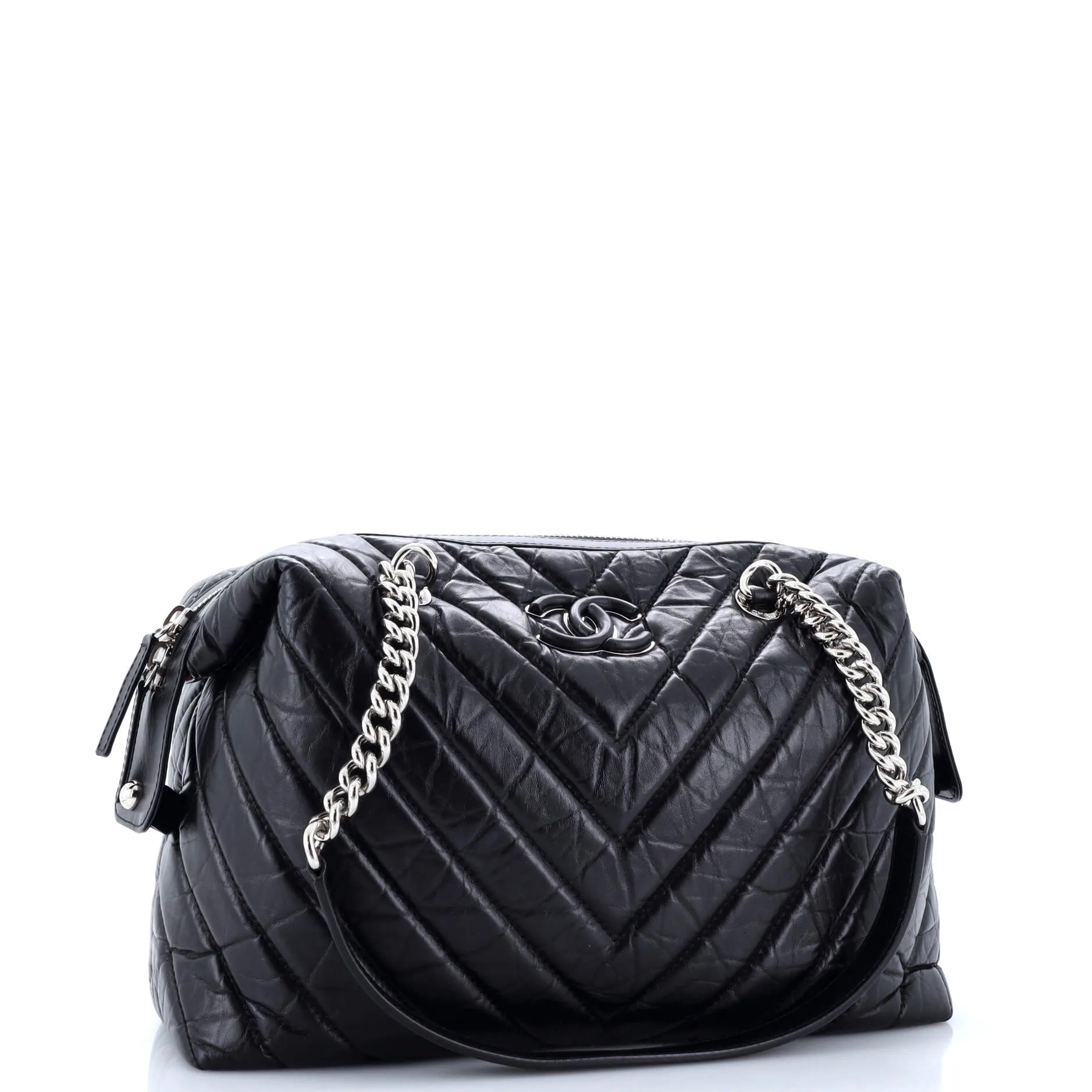 CC Bowling Bag Chevron Aged Calfskin Medium