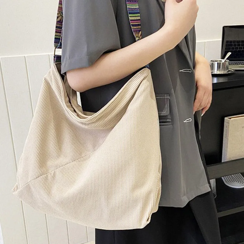 Corduroy Crossbody Bag For Women Wide Single Strap Commuter Purse