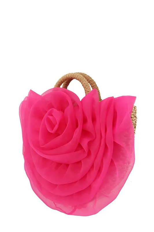 Crescent Shape Flower Straw Handbag