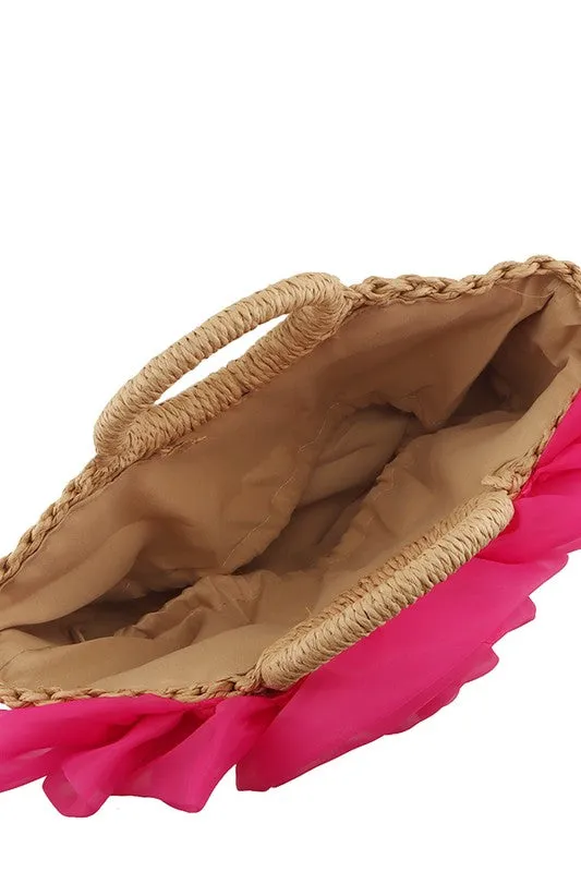 Crescent Shape Flower Straw Handbag