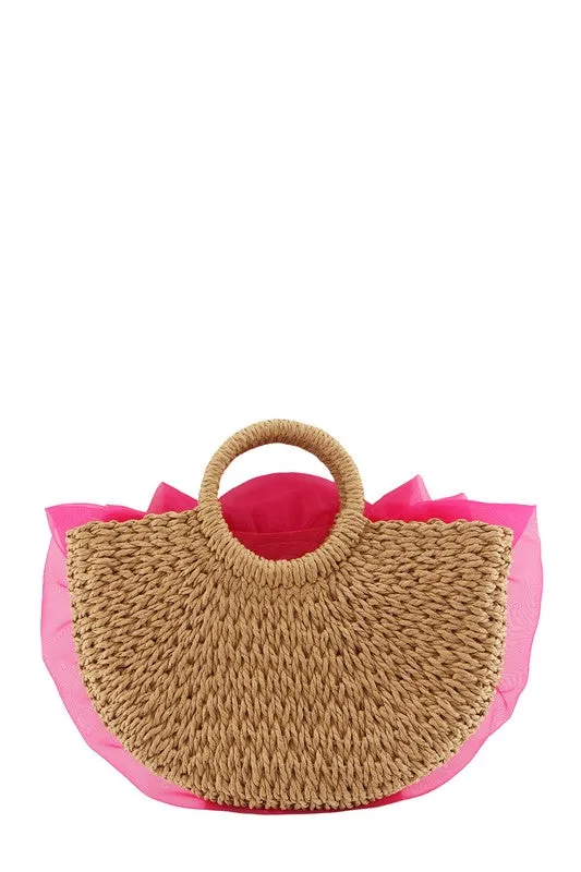 Crescent Shape Flower Straw Handbag
