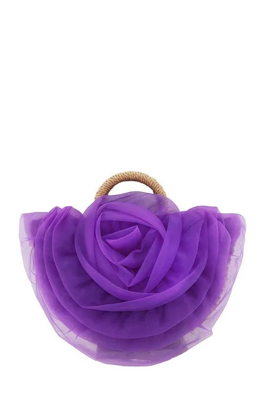 Crescent Shape Flower Straw Handbag