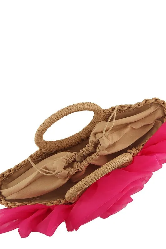 Crescent Shape Flower Straw Handbag