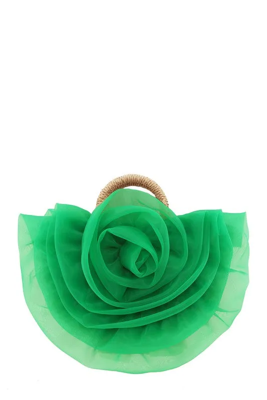Crescent Shape Flower Straw Handbag