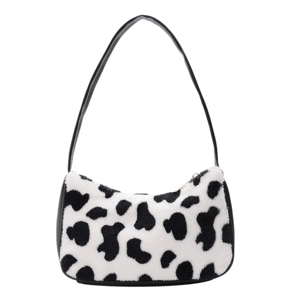 Fashion Chic Zebra Cow Pattern Plush Underarm Bag