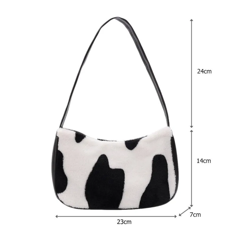 Fashion Chic Zebra Cow Pattern Plush Underarm Bag