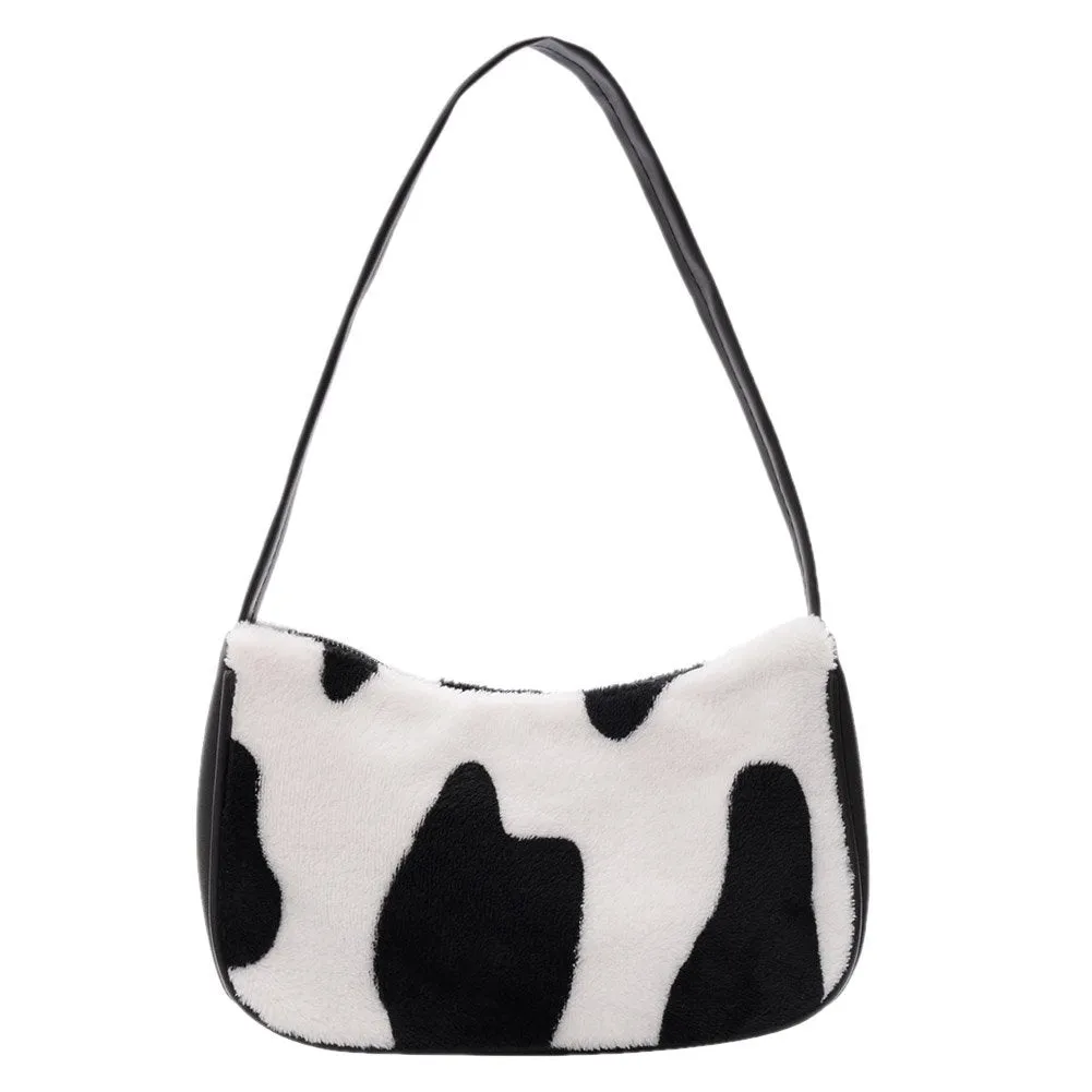 Fashion Chic Zebra Cow Pattern Plush Underarm Bag