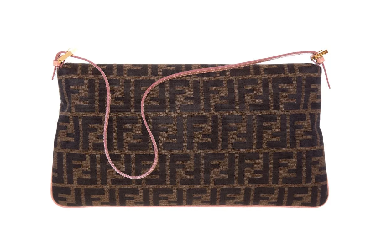 Fendi Brown Zucca Print Baguette Limited Edition Floral Embellishment Handbag