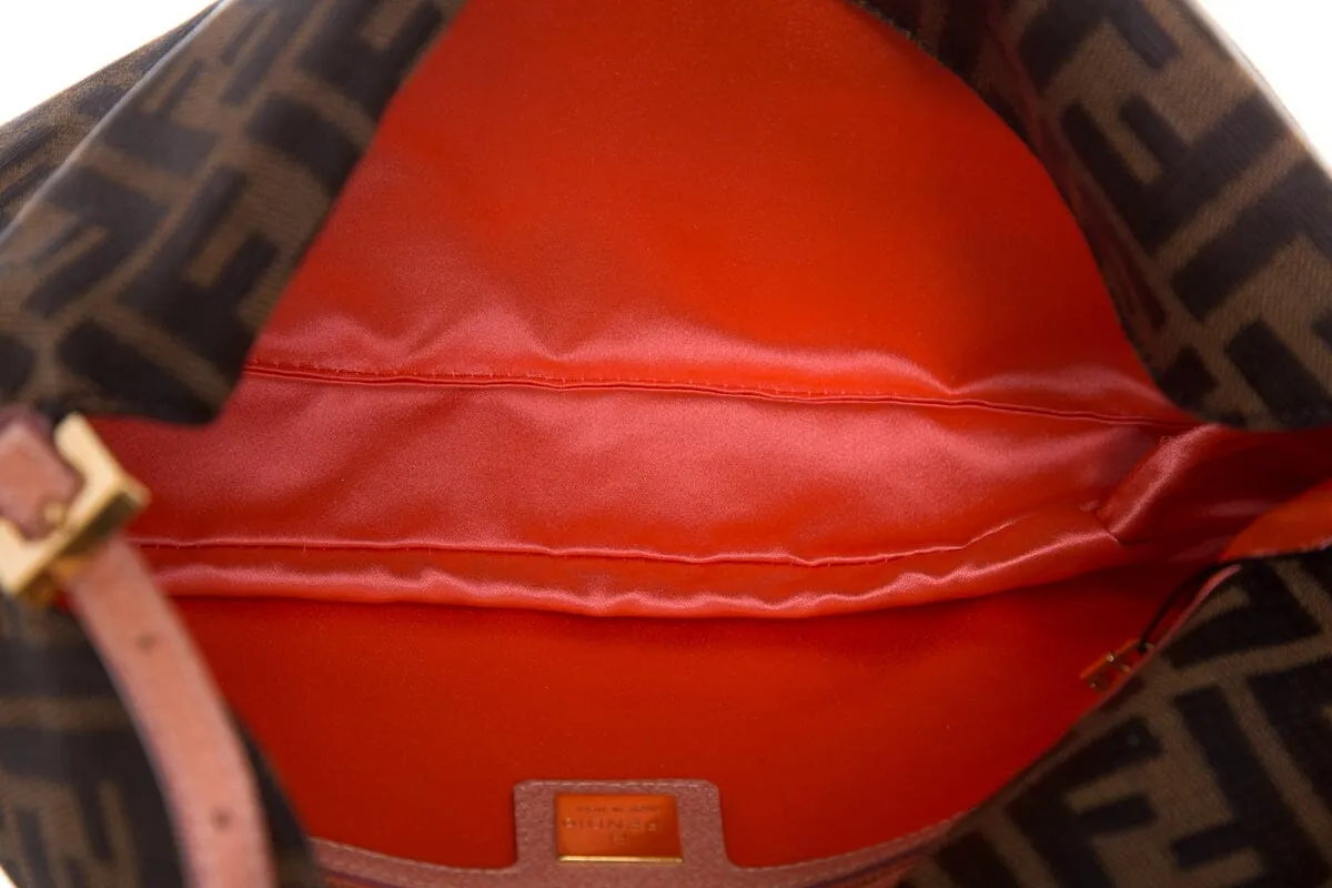 Fendi Brown Zucca Print Baguette Limited Edition Floral Embellishment Handbag